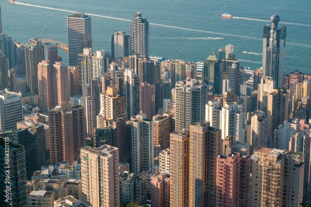 Obraz premium city aerial, skyscraper buildings of downtown HongKong -