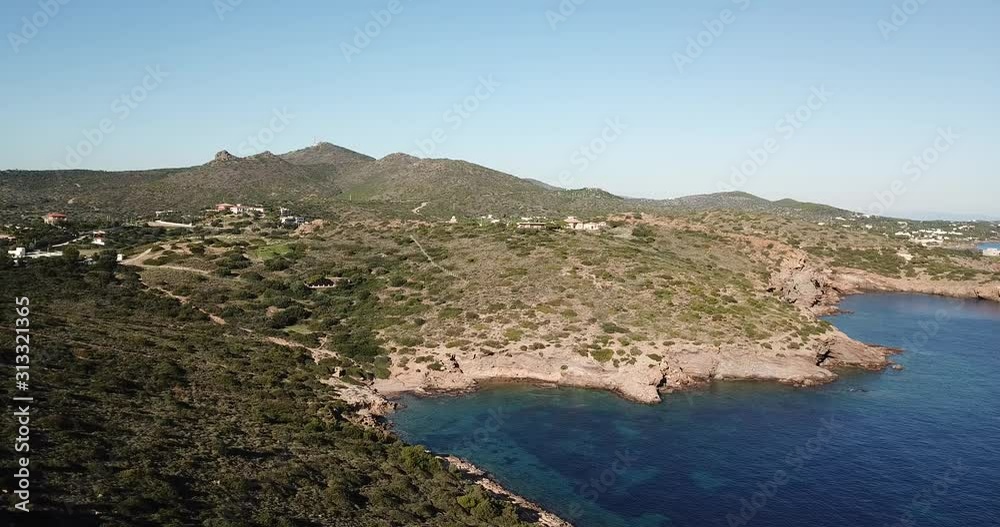 Aerial drone top view of crystal clear blue sea beach. Sunny weather. Aerial drone top view of crystal clear blue sea beach. Sunny weather.