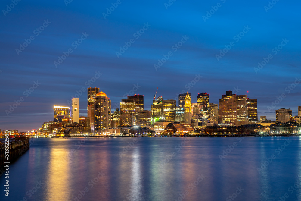 Night Time Long Exposure of Downtown Boston From Across the Bay