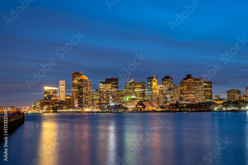 Night Time Long Exposure of Downtown Boston From Across the Bay © porqueno