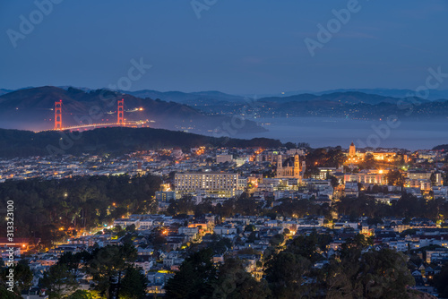Early Morning View of the Golden Gate Bridge From Twin Peaks Hill © porqueno