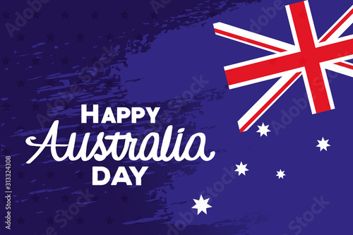 happy australia day with flag and stars vector illustration design