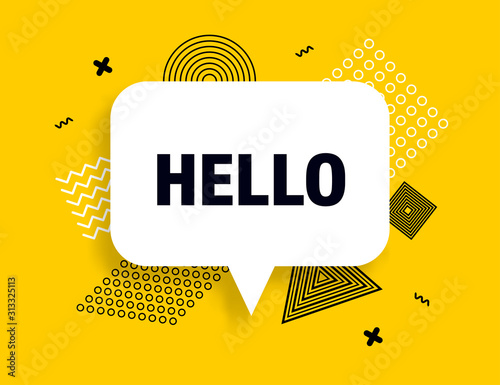 Hello speech bubble banner pop art memphis style