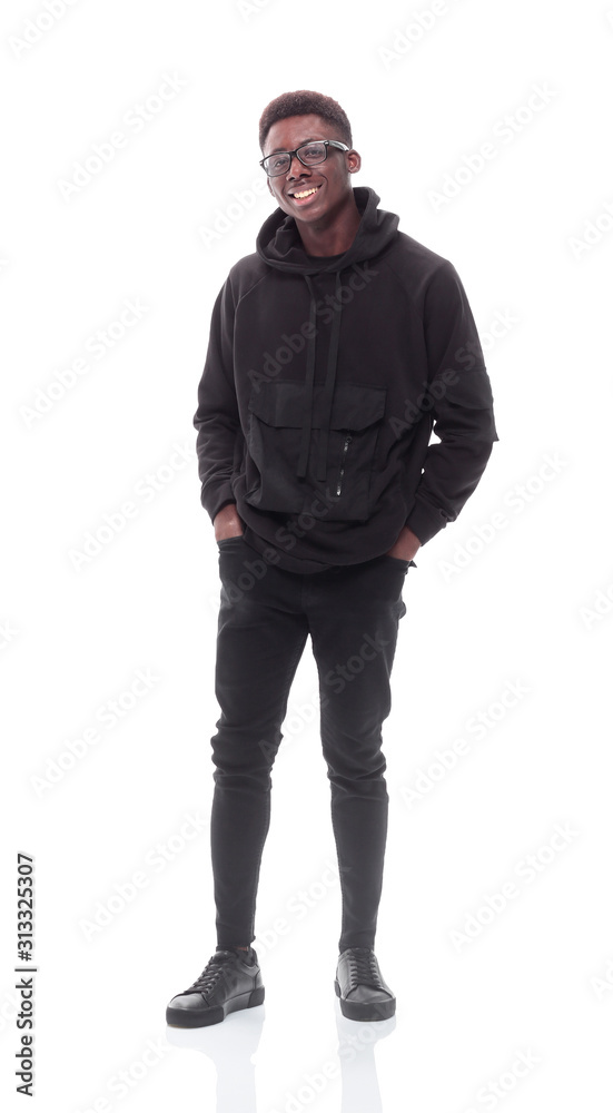 smiling guy with glasses looks at you . isolated on white smiling guy with glasses looks at you . isolated on white