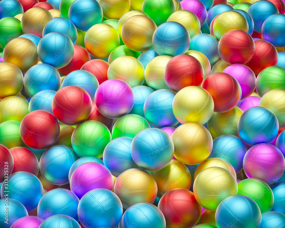 Large Pile of Basketballs with Vibrant Metallic Coloring