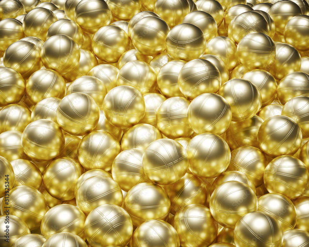 Huge Pile of Shiny Gold Basketballs under Bright Lighting Huge Pile of Shiny Gold Basketballs under Bright Lighting