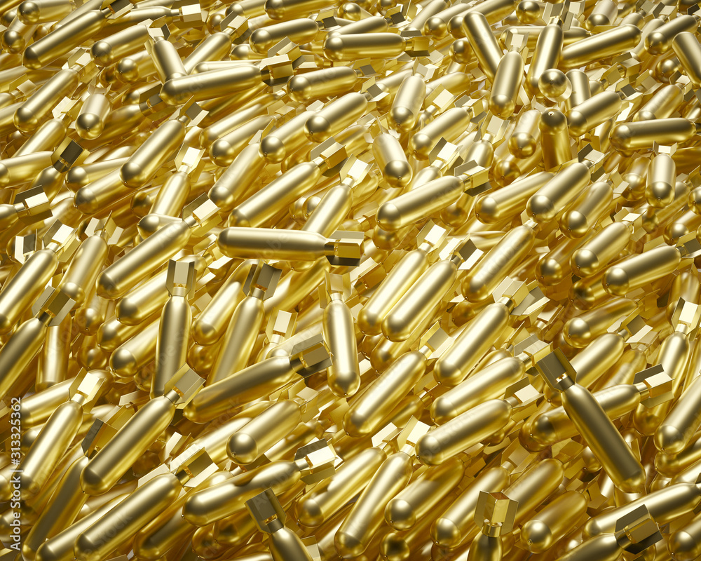 Massive Pile of Pure Gold Aircraft Bombs With Bright Lighting