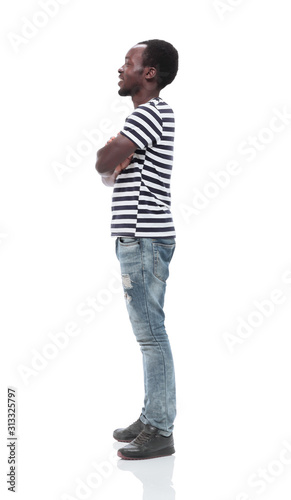 smiling young man in a striped t-shirt . isolated