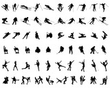 Set of winter sport silhouettes on a white background, vector