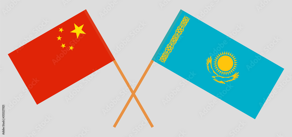 Crossed flags of Kazakhstan and China Crossed flags of Kazakhstan and China
