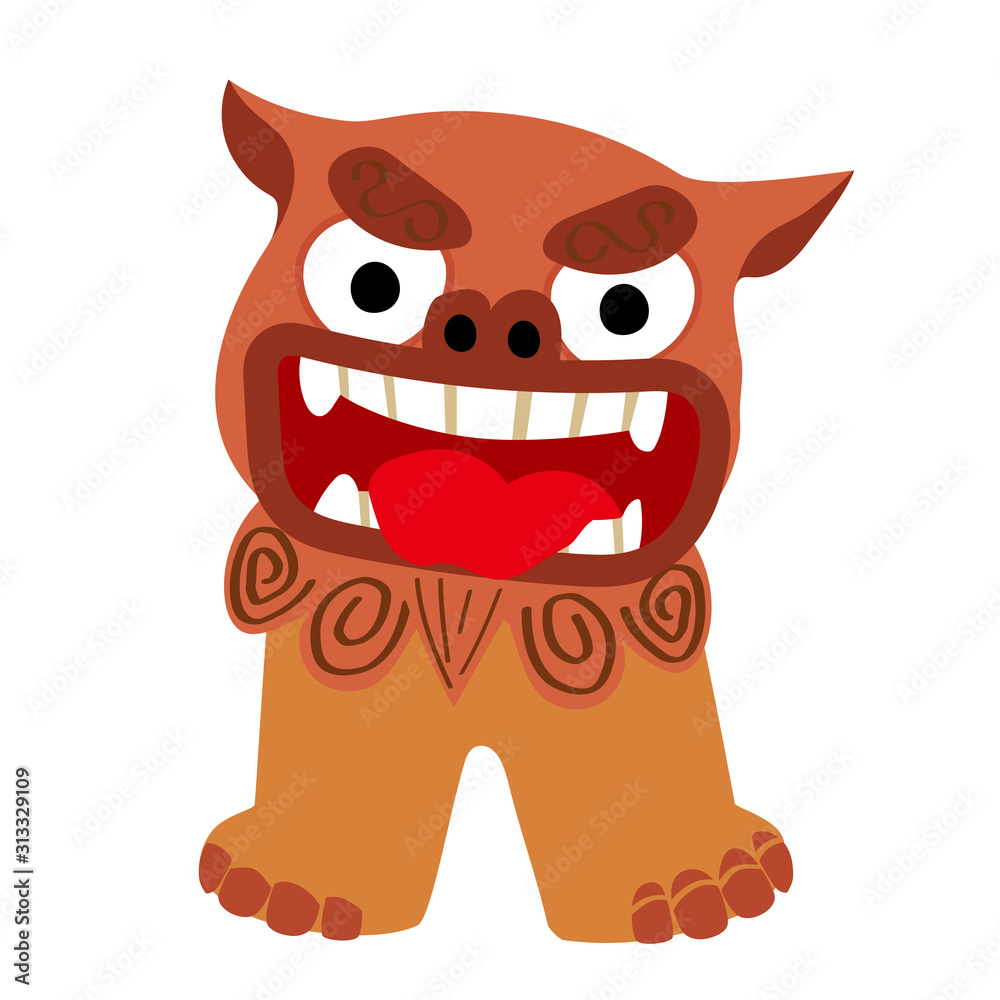 正面向きのシーサーのイラスト 沖縄県 旅行のイメージイラスト Stock Vector Adobe Stock