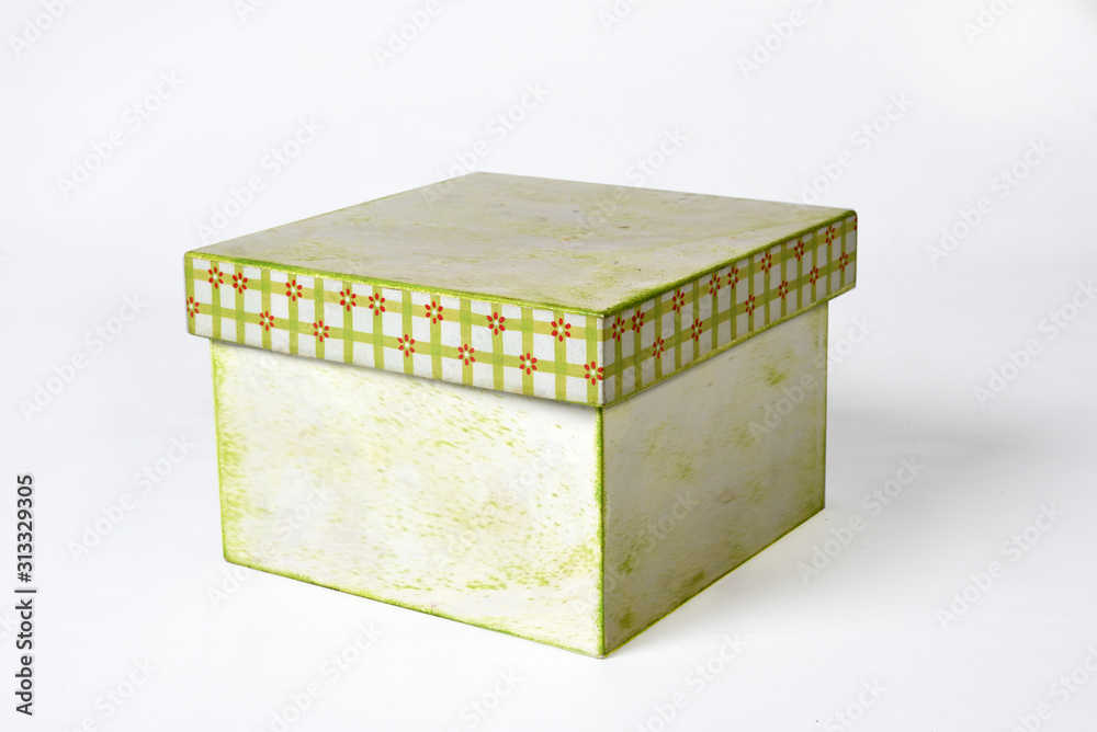 gift box with paintings in green texture, wooden box mockup isolated on white background gift box with paintings in green texture, wooden box mockup isolated on white background