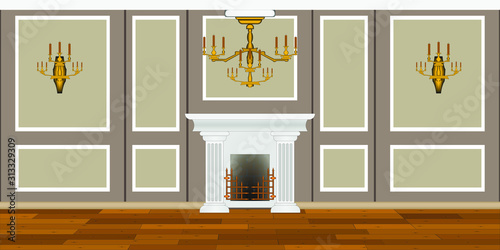 interior of an old living room with fireplace