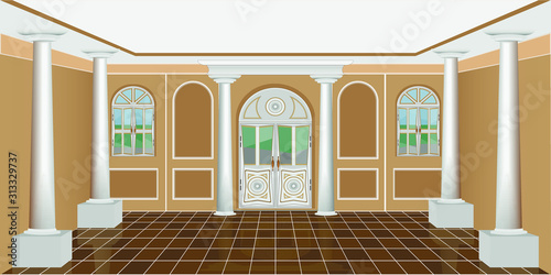 living room interior without with columns