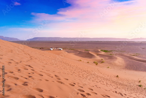 Sunset Landscape of Tinfou Dunes  Zagora  Sahara  Morocco.
