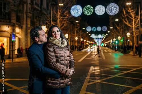 Couple in love in the city christmas