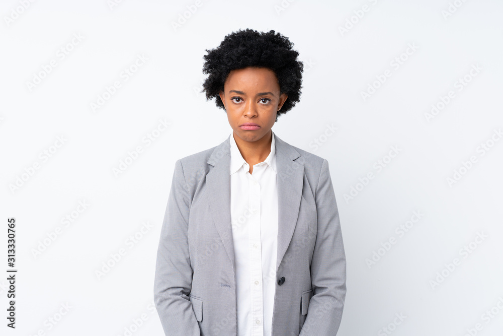 African american business woman over isolated white background sad African american business woman over isolated white background sad