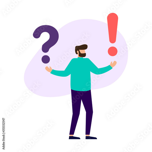 Concept of frequently asked questions of exclamation marks and question marks