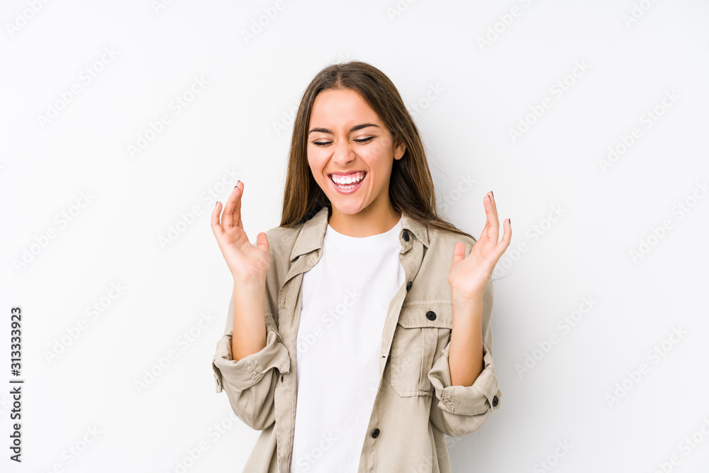 Young caucasian woman isolated joyful laughing a lot. Happiness concept. Young caucasian woman isolated joyful laughing a lot. Happiness concept.