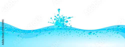 Water wave background with splash. Blue color background.