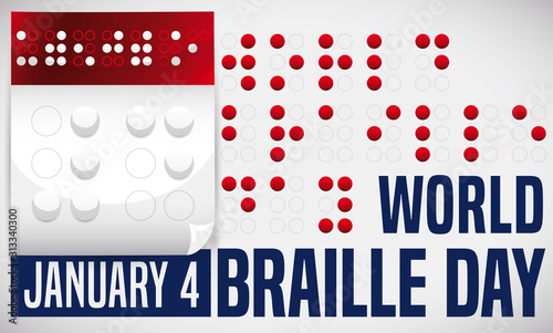 Reminder Calendar for World Braille Day in January 4, Vector Illustration