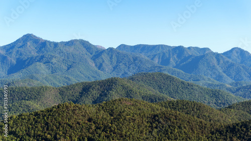 Scenery of the mountains in tropical rainforest Abundant nature in asia thailand Aerial view Drone shot.