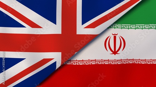 United Kingdom Iran national flags. News, reportage, business background. 3D illustration
