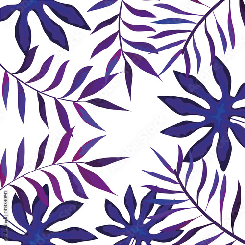 frame with branches and leafs purple colors vector illustration design