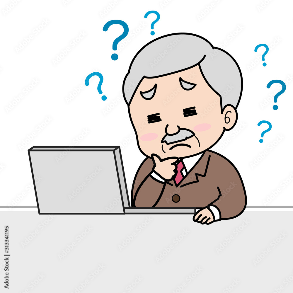 パソコンを使ってわからなくて悩む年配男性 Stock Vector Adobe Stock
