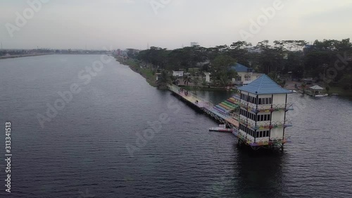 PALEMBANG, INDONESIA - November 26, 2019: Aerial View of lake in Sriwijaya, Palembang, Indonesia photo