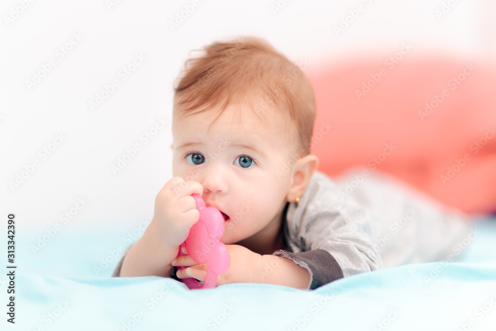 Cute Baby Biting on Calming Teething Toy Cute Baby Biting on Calming Teething Toy