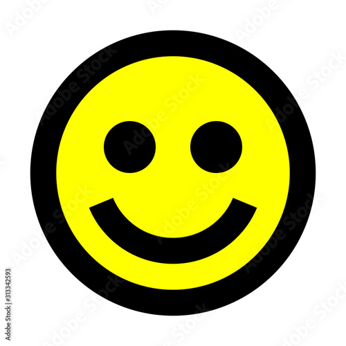 Smiley - smile - black outline, yellow theme - vector