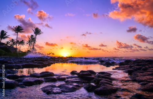 Sunrise over the coast of Kauai  Hawaii 