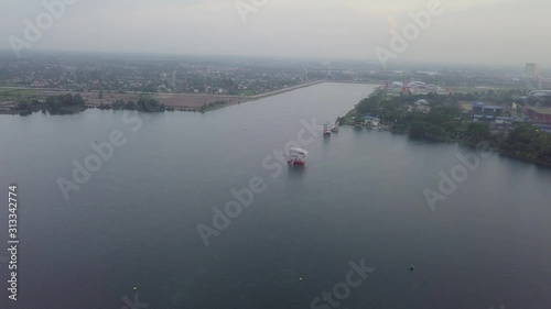 PALEMBANG, INDONESIA - November 26, 2019: Aerial View of lake in Sriwijaya, Palembang, Indonesia photo