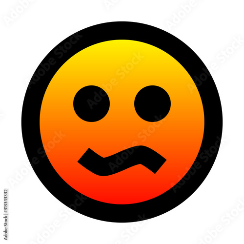 Smiley - bored - black outline, warm orange theme - vector