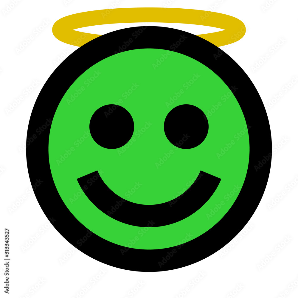Smiley - angel - black outline, green theme - vector Smiley - angel - black outline, green theme - vector