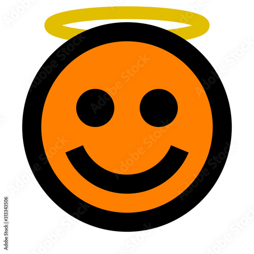 Smiley - angel - black outline, orange theme - vector