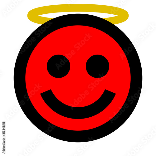 Smiley - angel - black outline, red theme - vector