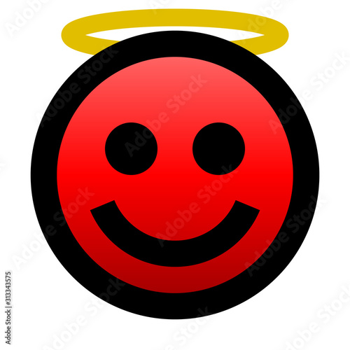 Smiley - angel - black outline, red gradient theme - vector