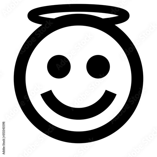 Smiley - angel - black outline theme - vector