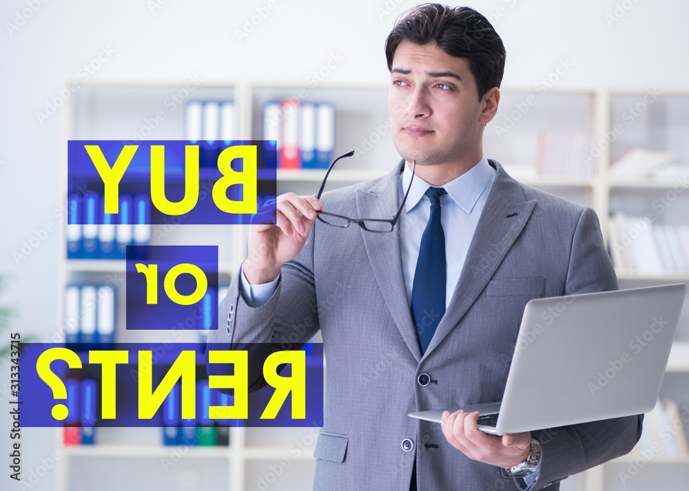 Businessman facing dilemma of buying versus renting Businessman facing dilemma of buying versus renting