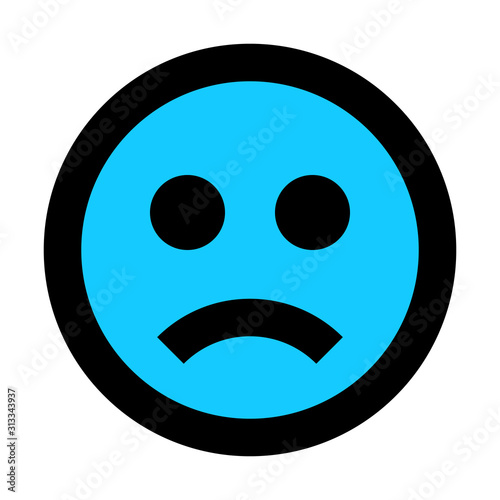 Smiley - sad - black outline, blue theme - vector