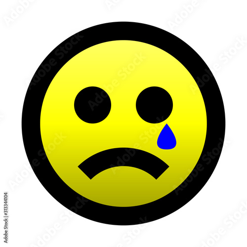 Smiley - crying - black outline, yellow theme - vector