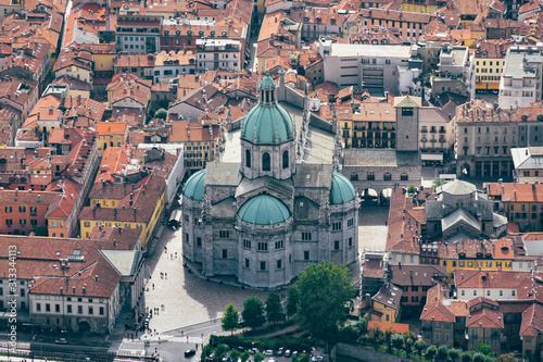 Panorama view on old city Como, Italy. Como, Italy. Fantastic aerial view on old city Como. Aerial view of the city of Como and its Cathedral