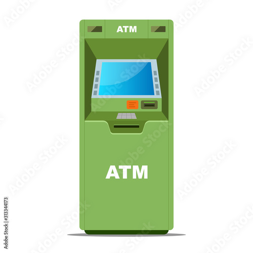 green ATM for withdrawing money on a white background. flat vector illustration
