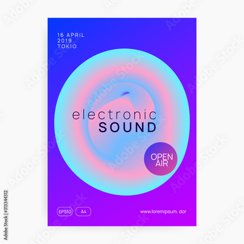 Music poster. Electronic sound. Night dance lifestyle holiday. Fluid holographic gradient shape and line. Commercial electro show presentation template. Summer fest flyer and music poster.