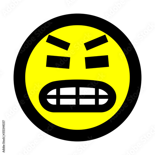 Smiley - super very angry - black outline, yellow theme - vector