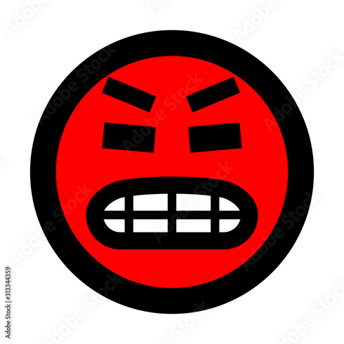 Smiley - super very angry - black outline, red theme - vector