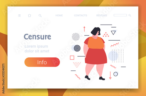 depressed overweight woman being bullied upset fat female character peer violence victim of bullying mocking public disapproval censure concept full length horizontal copy space vector illustration