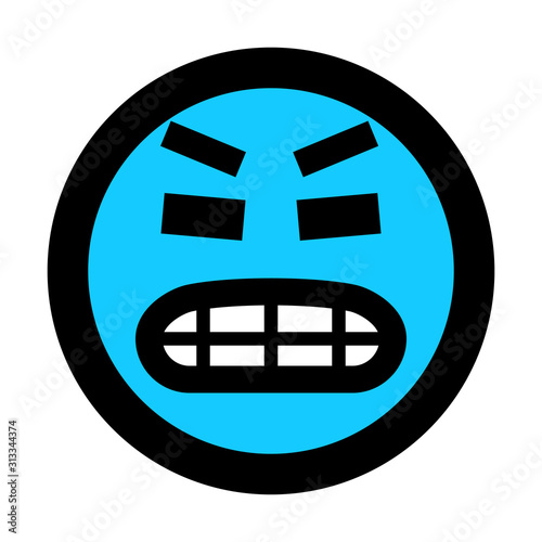 Smiley - super very angry - black outline, blue theme - vector